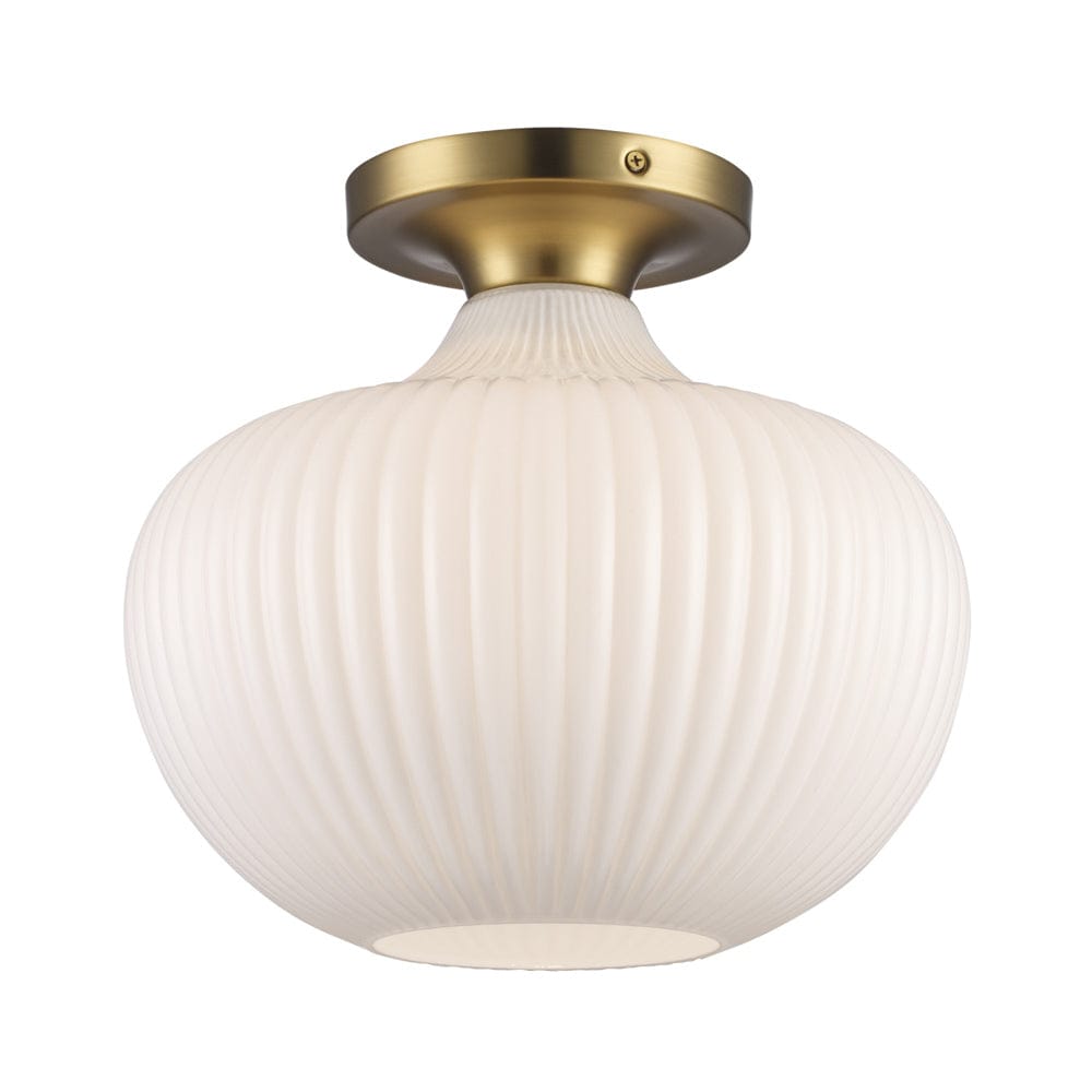 Trans Globe 1LT Flush-12" White Jade Glass - Antique Gold