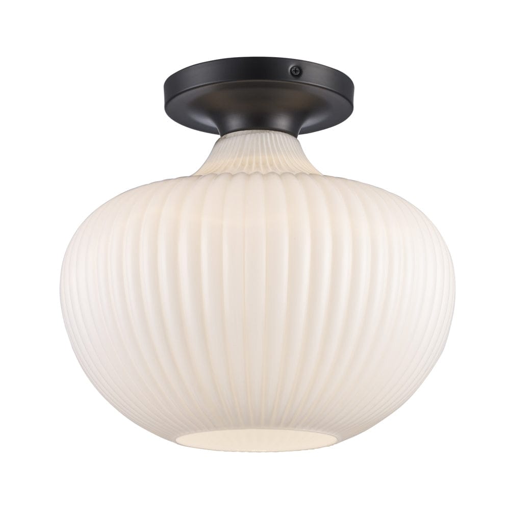 Trans Globe 1LT Flush-12" White Jade Glass - Black