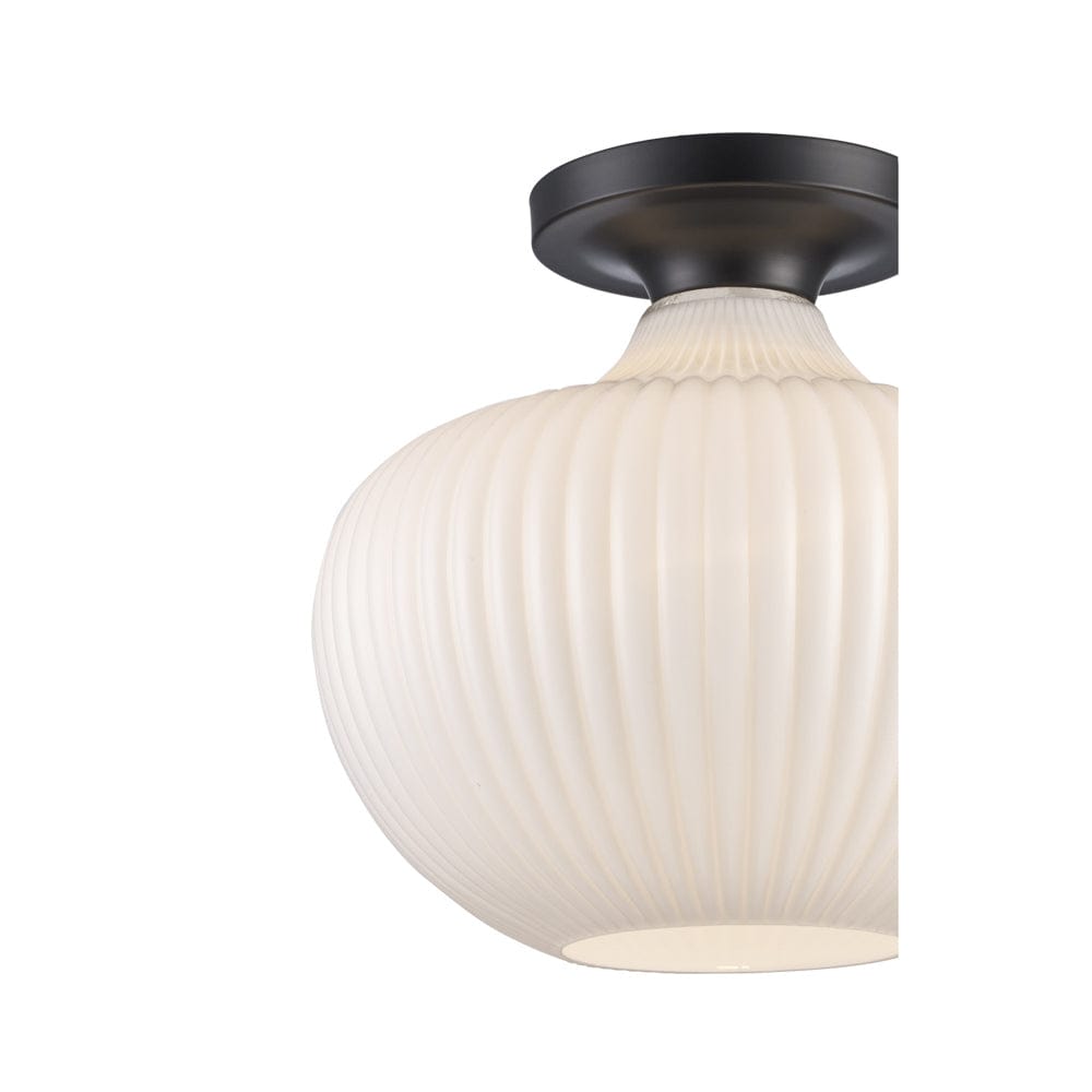 Trans Globe 1LT Flush-12" White Jade Glass - Black