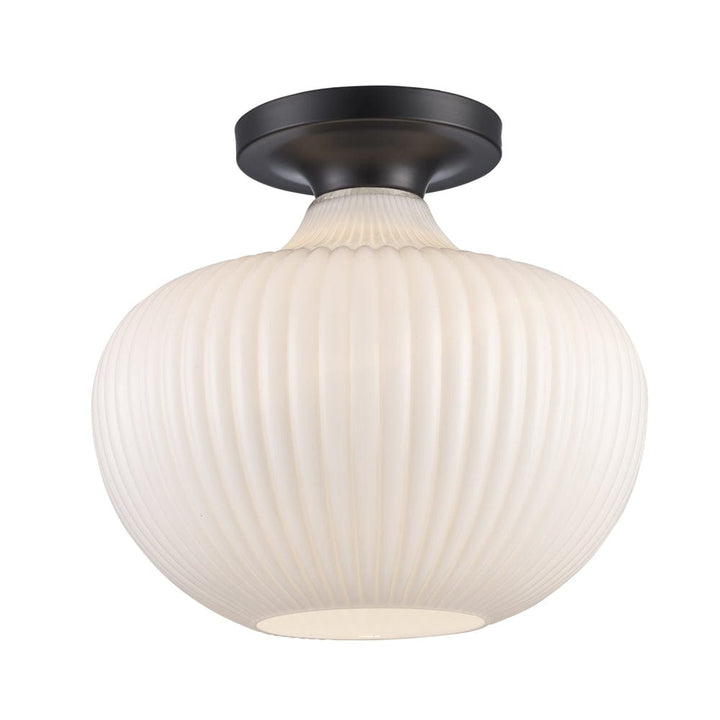 Trans Globe 1LT Flush-12" White Jade Glass - Black