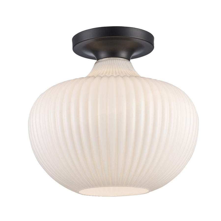 Trans Globe 1LT Flush-12" White Jade Glass - Black