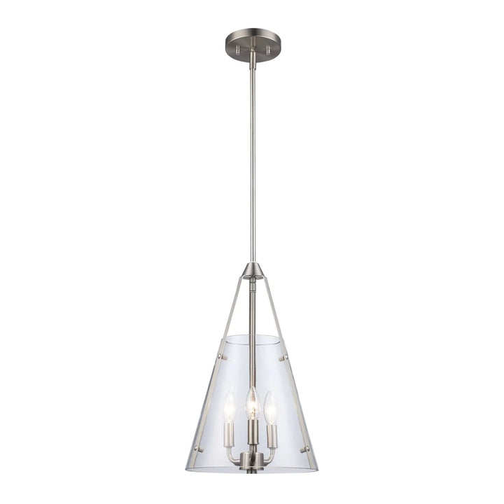 Modern 3-light pendant ceiling fixture with clear glass shade for kitchen or dining room lighting