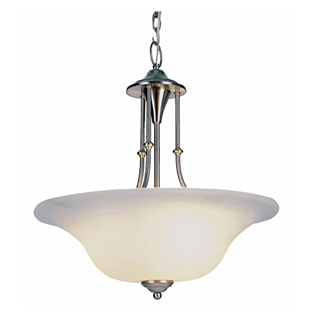 Three-light indoor glass bowl pendant with brushed nickel chain for living room lighting