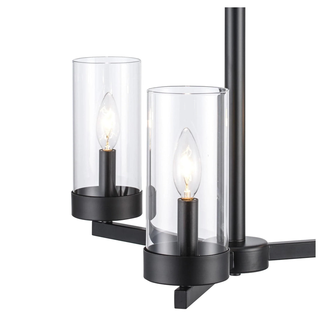 3-light black chandelier with clear glass shades for modern dining or living room lighting
