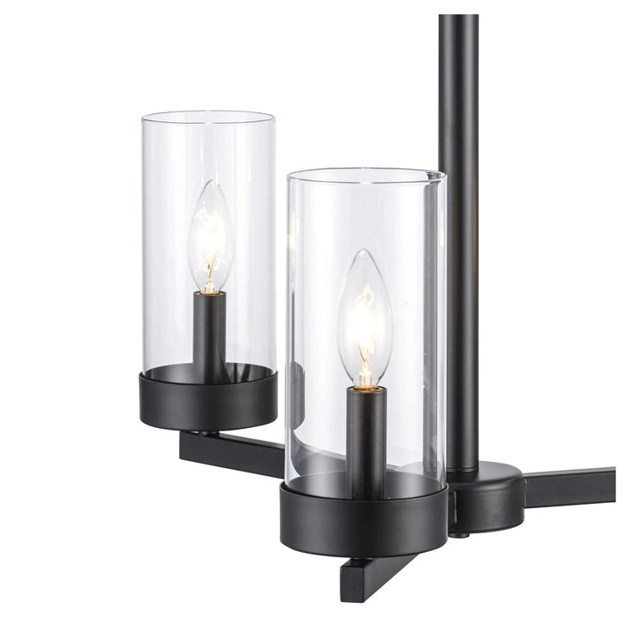 3-light black chandelier with clear glass shades for modern dining or living room lighting