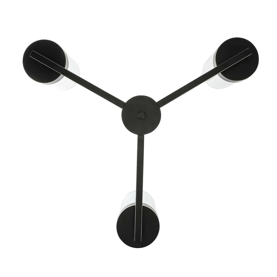 3-light black chandelier with cylindrical shades for modern dining room or entryway lighting