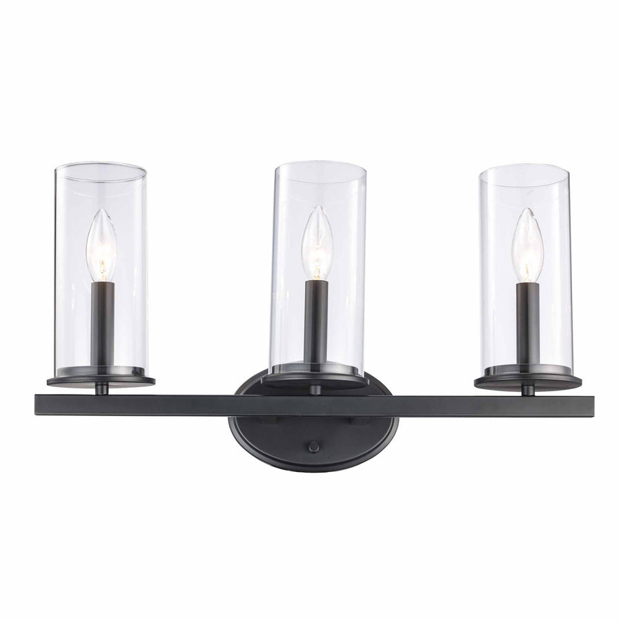 Trans Globe 3-Light Shaded Vanity Bar Candle Clear Glass - Black