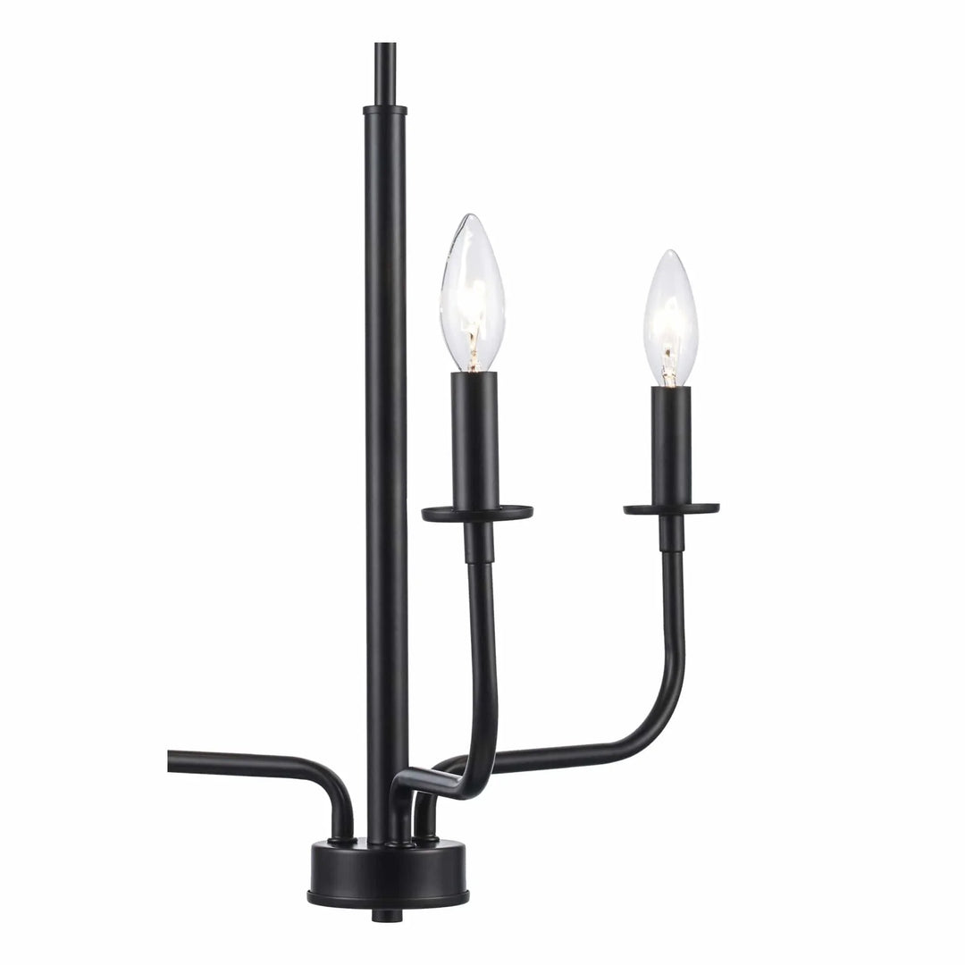 3-light black candelabra chandelier with modern metal arms for living room or dining area lighting