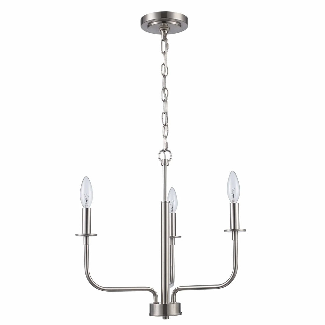 Modern brushed nickel 3-light candelabra chandelier for dining room or entryway lighting