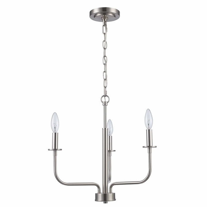 Modern brushed nickel 3-light candelabra chandelier for dining room or entryway lighting