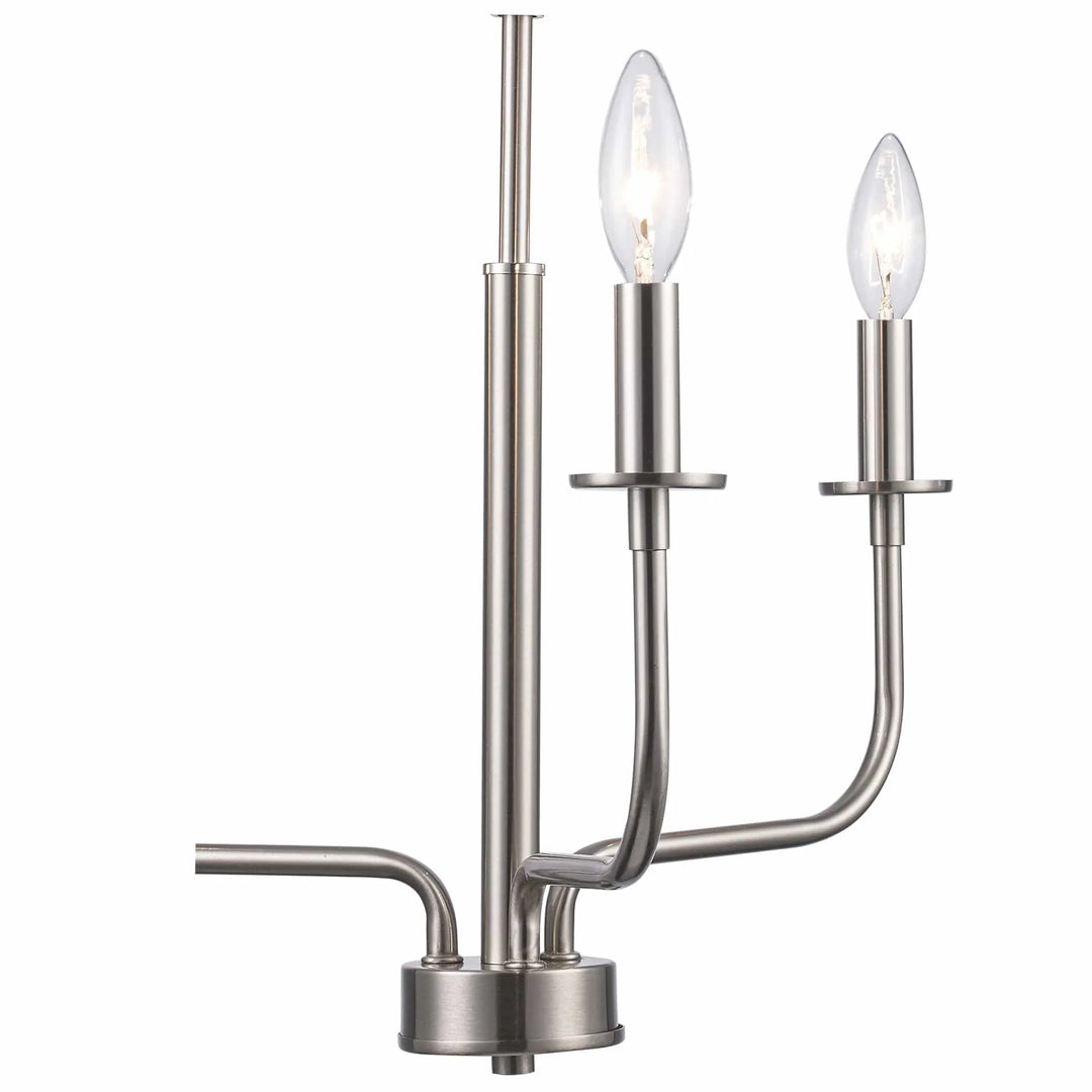 Brushed nickel candelabra chandelier with three lights for modern dining room or entryway lighting