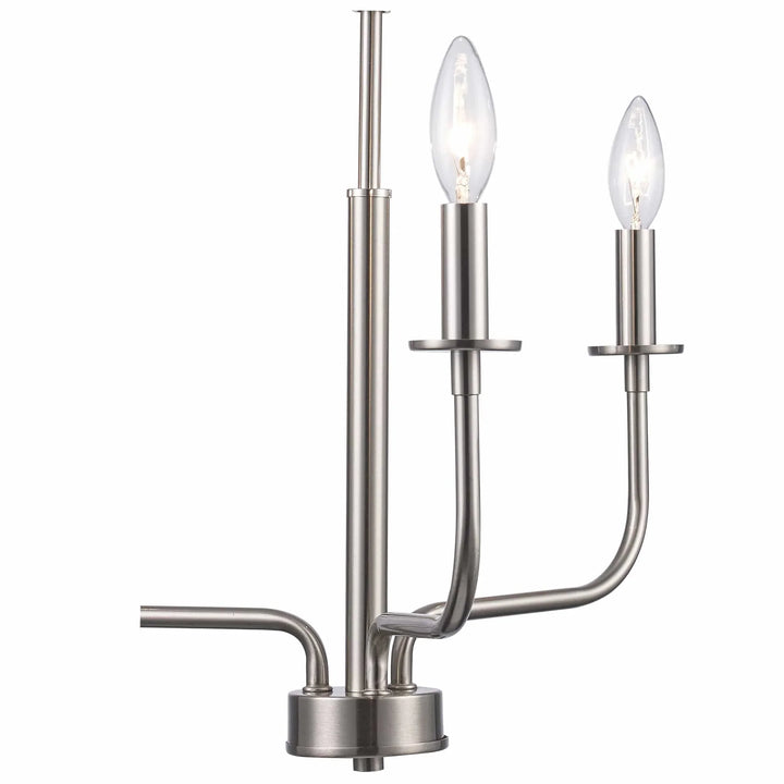 Brushed nickel candelabra chandelier with three lights for modern dining room or entryway lighting