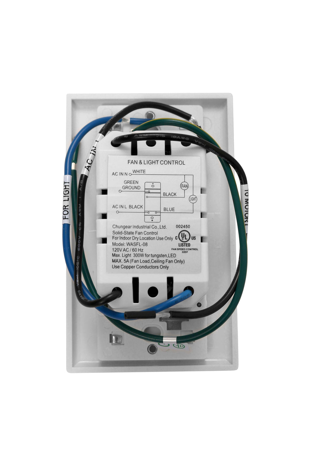 Trans Globe 3 Speed Wall Control On/Off Sw -  White