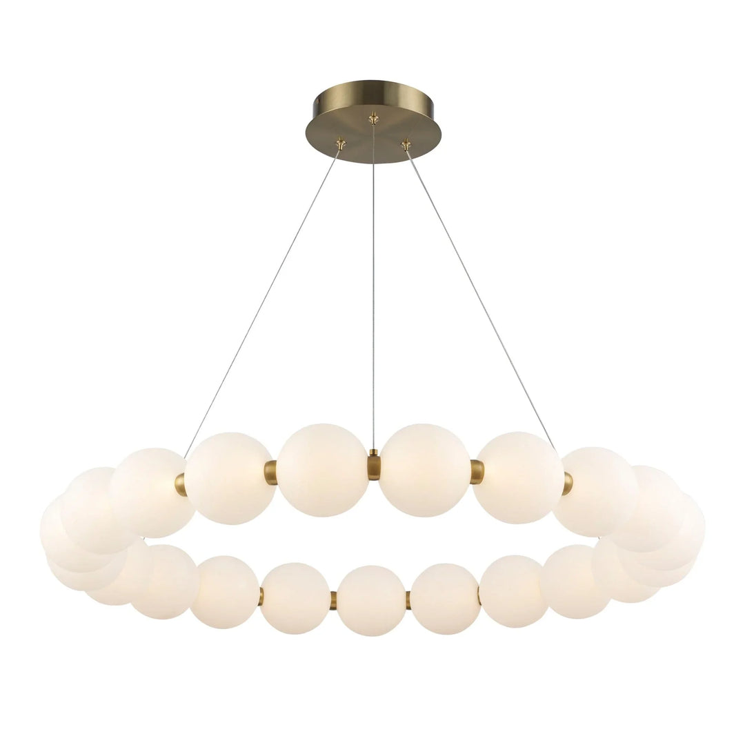 LED modern ring chandelier with pearl-shaped frosted glass globes for contemporary living room lighting