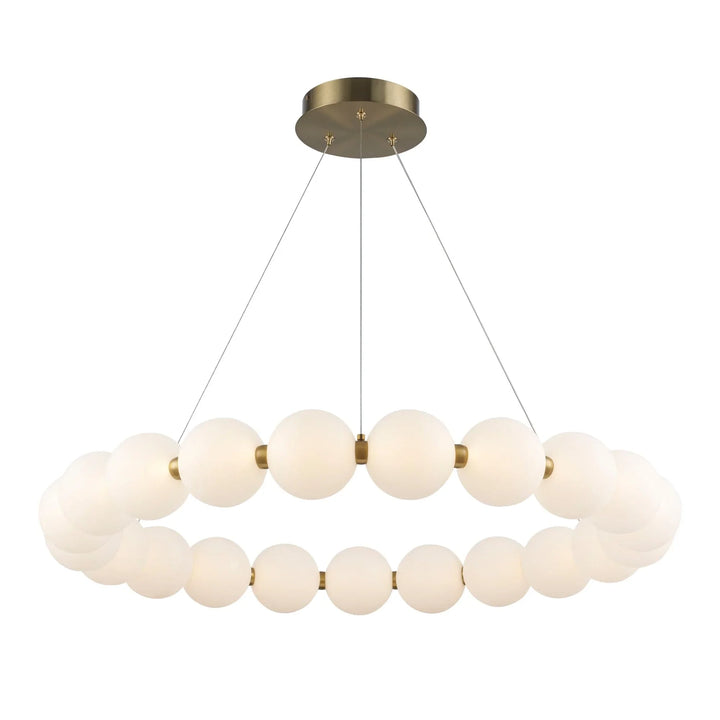 LED modern ring chandelier with pearl-shaped frosted glass globes for contemporary living room lighting