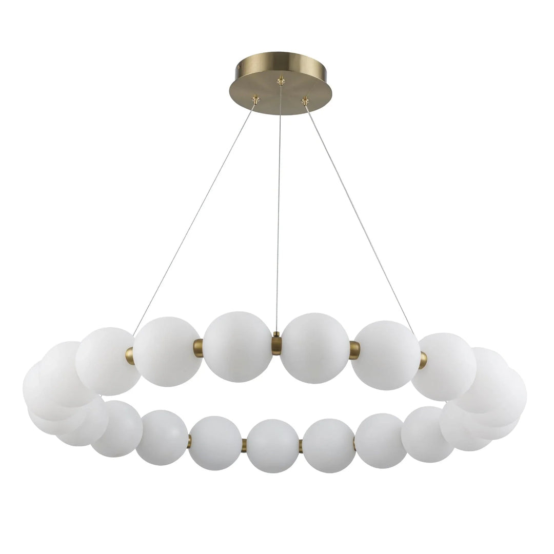 Modern LED ring chandelier with frosted globe lights, ideal for dining room or foyer lighting