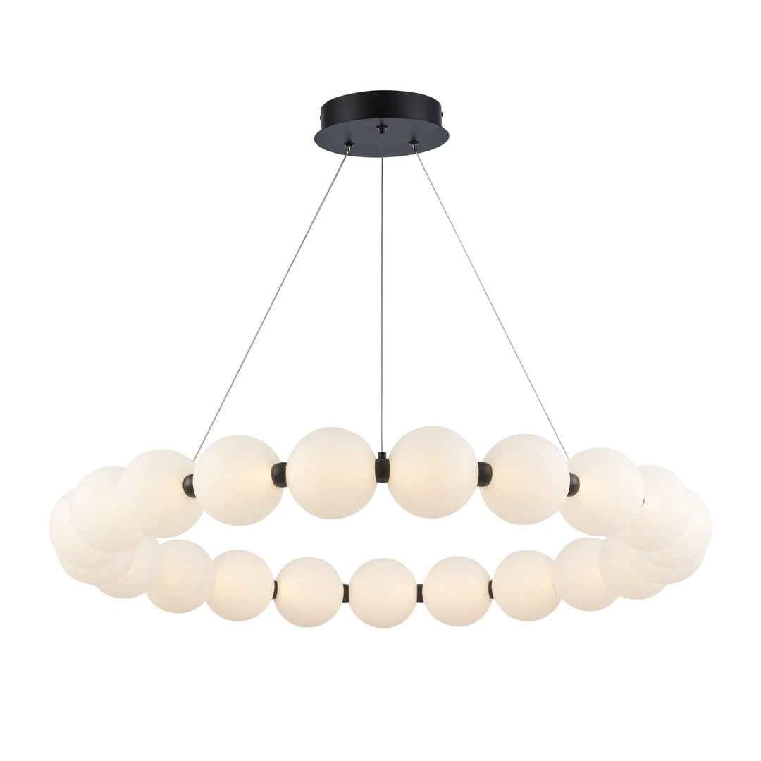 Modern LED ring chandelier with frosted globe lights, ideal for contemporary living room lighting