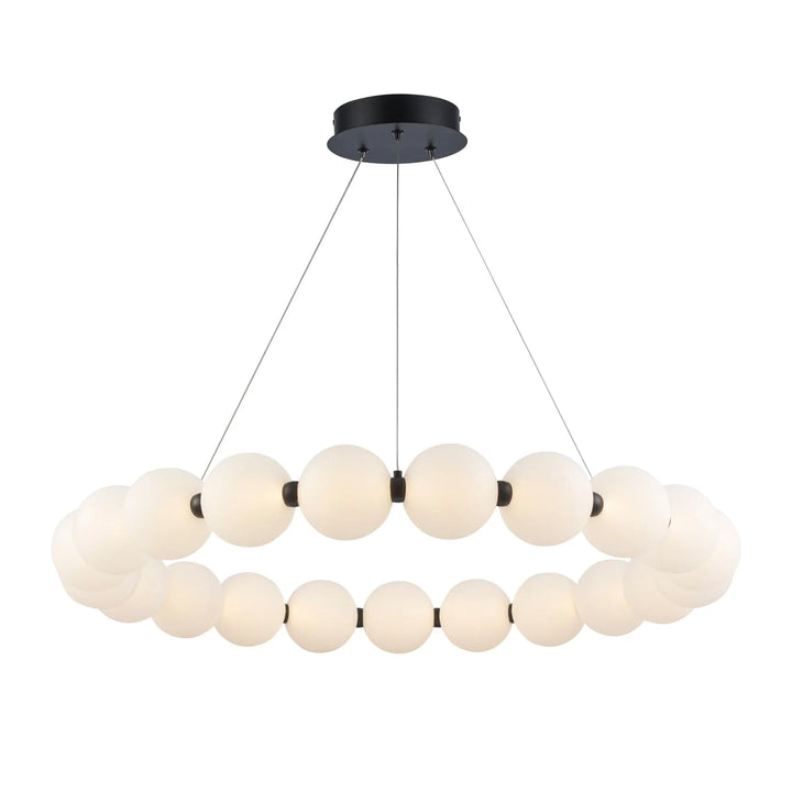 Modern LED ring chandelier with frosted globe lights, ideal for contemporary living room lighting