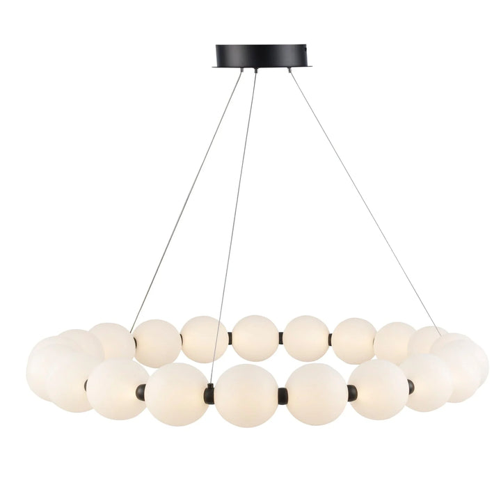 LED ring chandelier with frosted globe diffusers for modern living room or dining area lighting