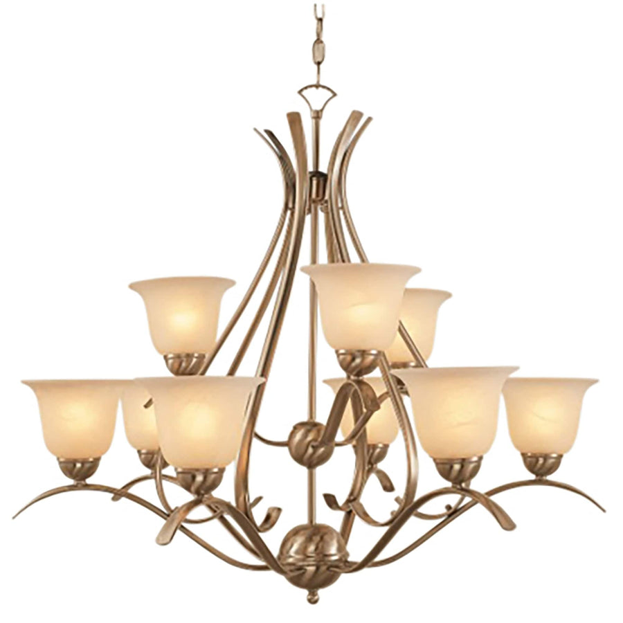 Trans Globe 35-In., 2-Tier, 9-Shade Chandelier with Chain - Antique Gold/Black