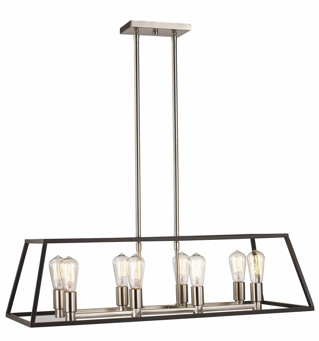 linear pendant light with exposed Edison bulbs and black brushed nickel frame for dining room