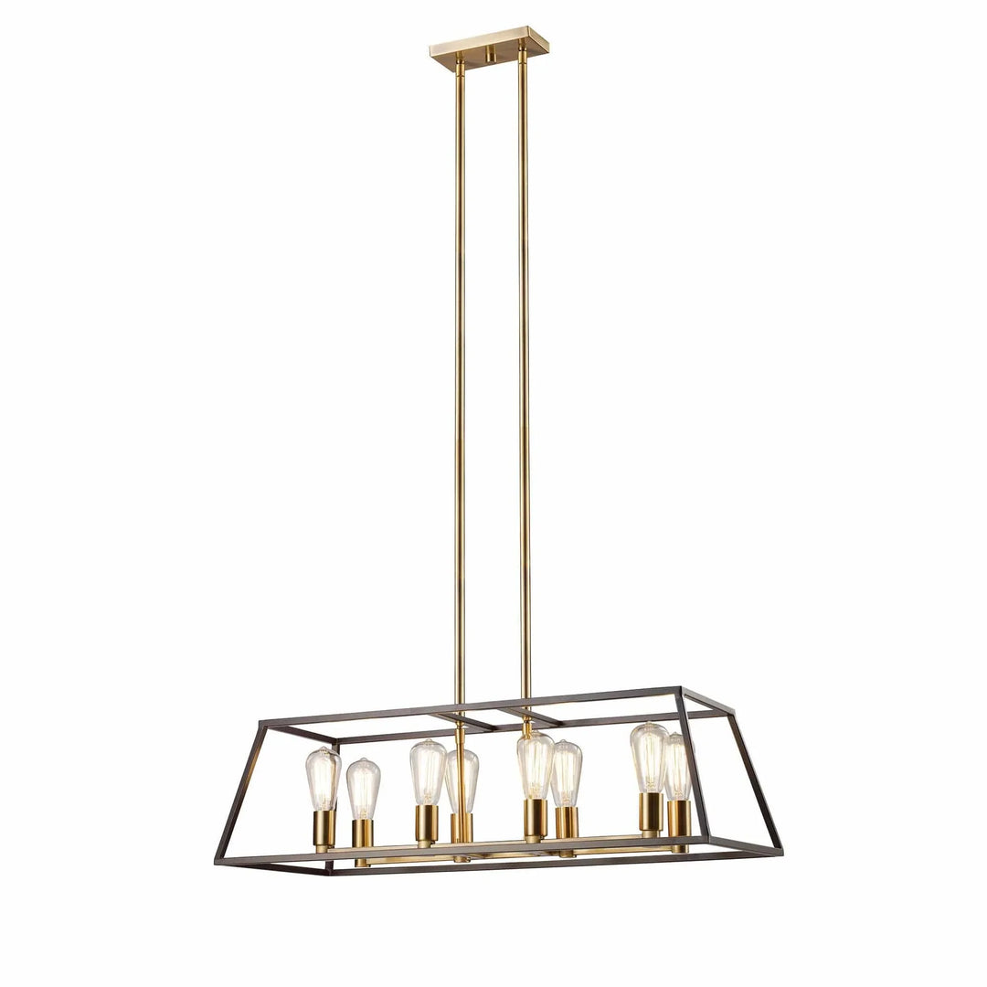 linear pendant light with exposed Edison bulbs and bronze frame for kitchen island or dining lighting