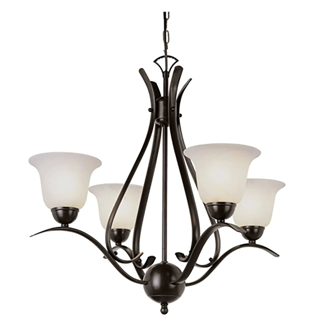 Trans Globe 4-Light 1-Tier Chandelier with Glass Bell Shades and Metal - Oil Bronze