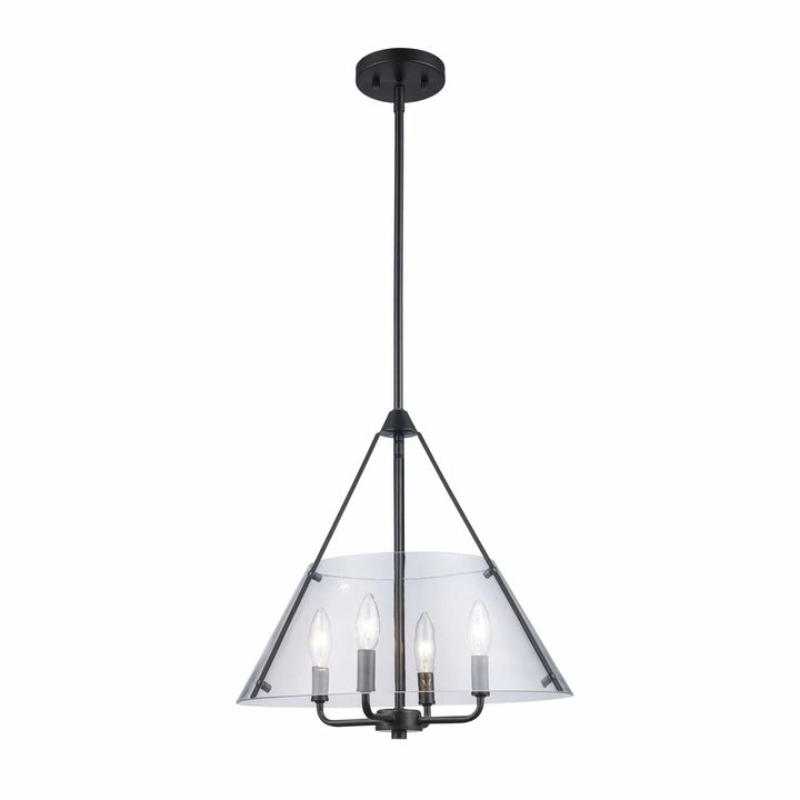4-light black pendant chandelier with clear conical glass shade for modern dining room lighting