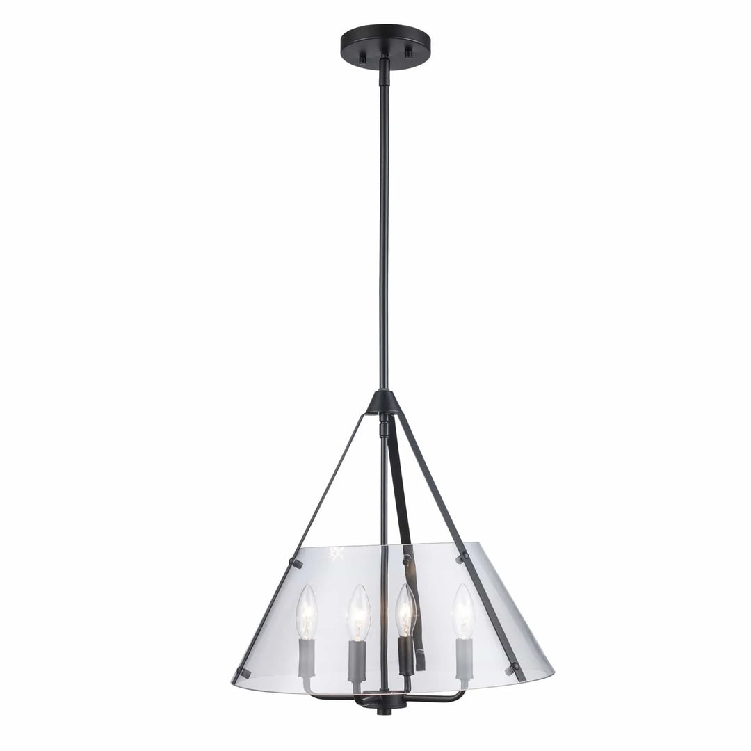 4-light black pendant chandelier with clear glass shade for modern dining room lighting