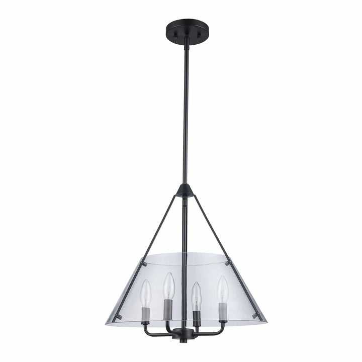 4-light black pendant chandelier with clear glass shade for modern dining or entryway lighting