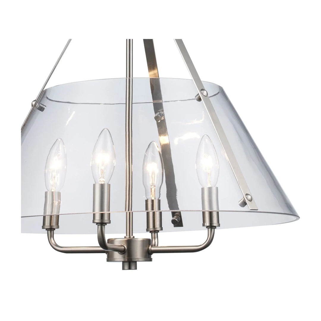 Modern 4 light pendant chandelier with clear glass shade for dining room or entryway lighting