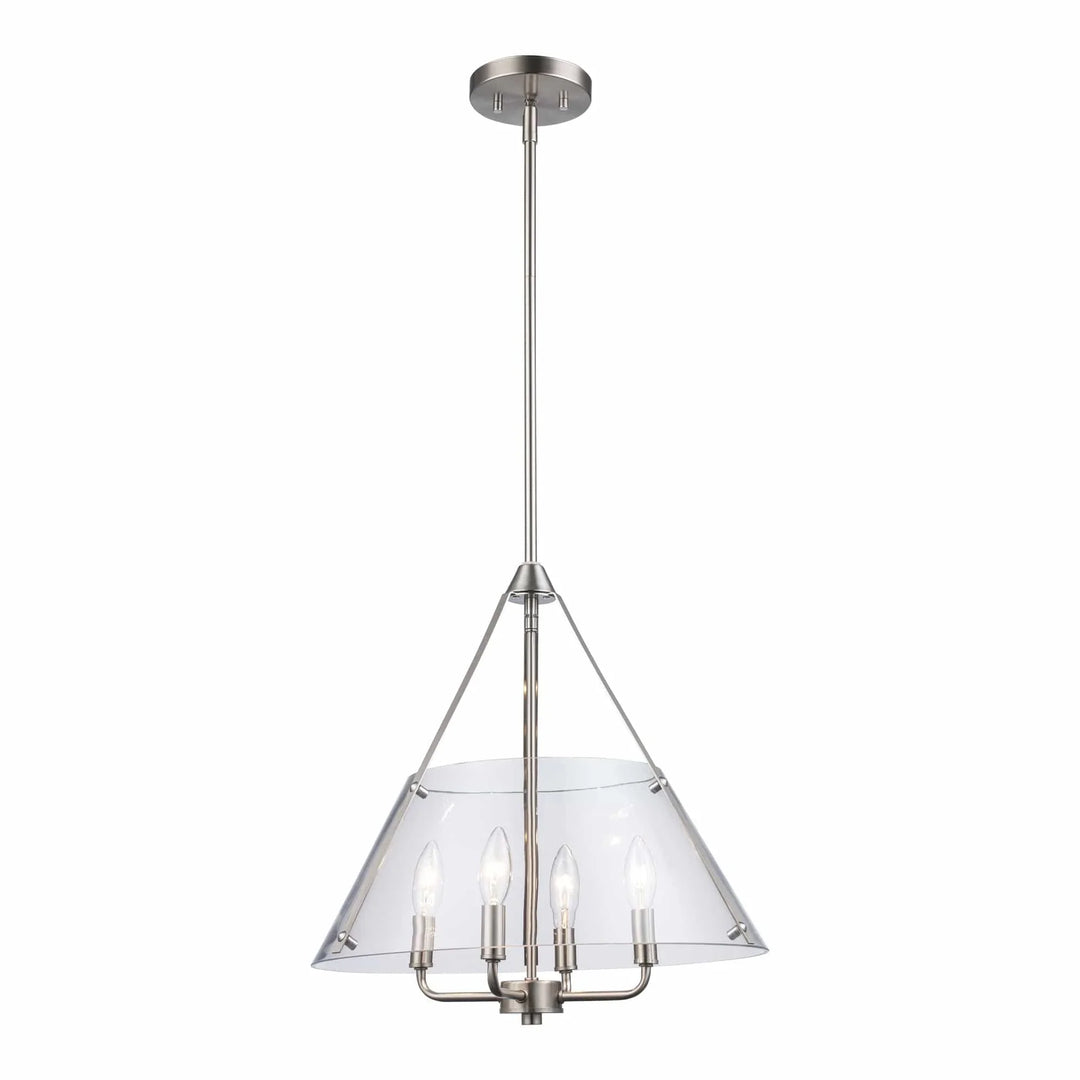 4-light pendant chandelier with clear cone glass shade and brushed nickel finish for dining rooms