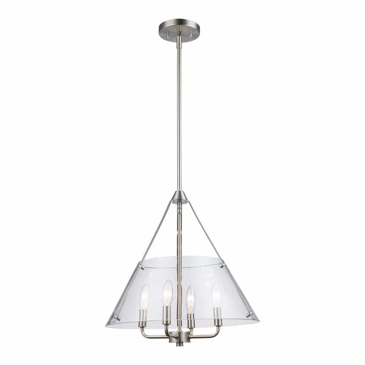 4-light pendant chandelier with clear cone glass shade and brushed nickel finish for dining rooms