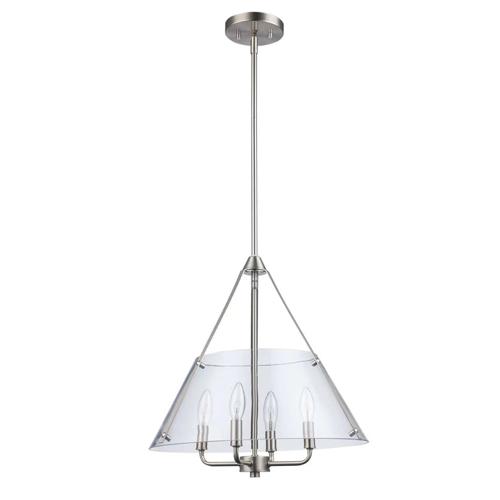 Modern 4-light pendant chandelier with clear glass shade and brushed nickel finish for dining room