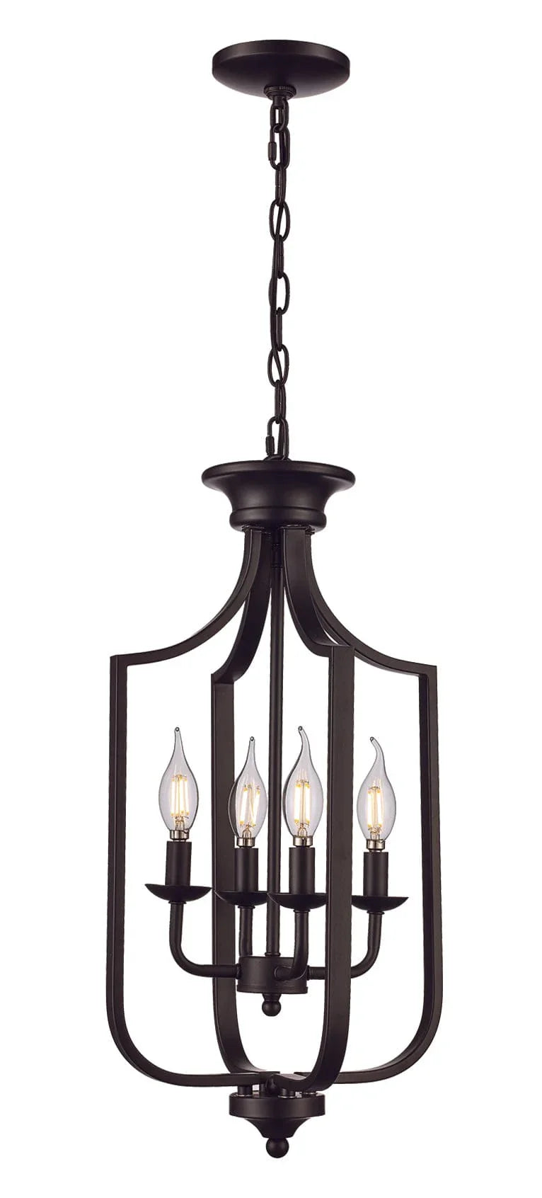 4-light black cage chandelier pendant for modern dining room or entryway lighting