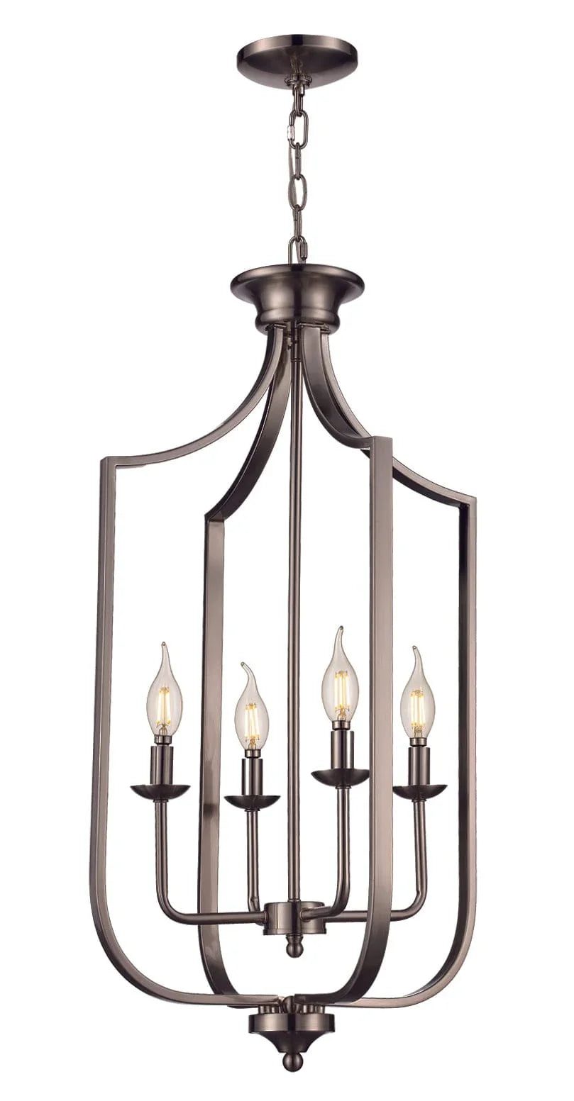 4-light cage foyer pendant in brushed nickel for entryway or hallway decorative lighting