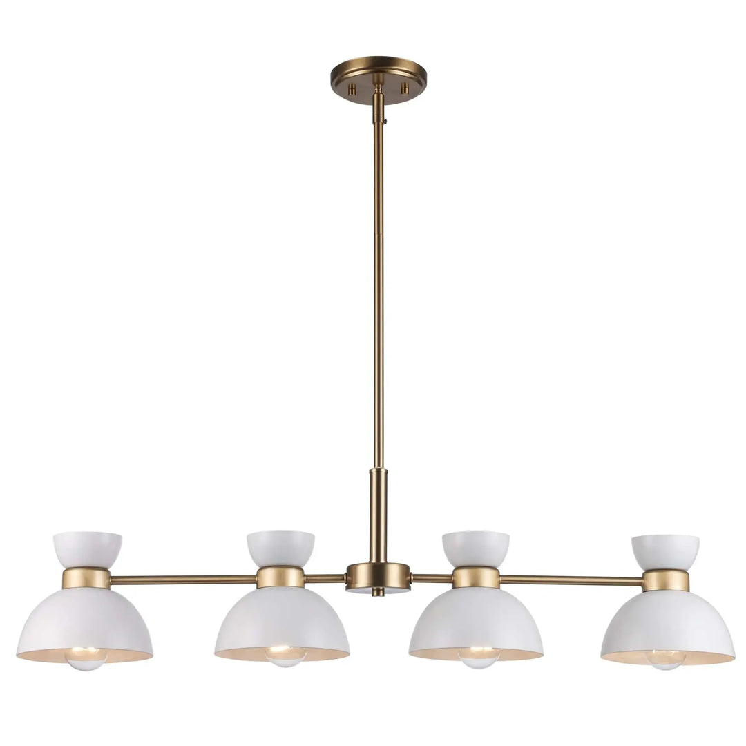4-light linear pendant with white and antique gold finish for dining or kitchen lighting