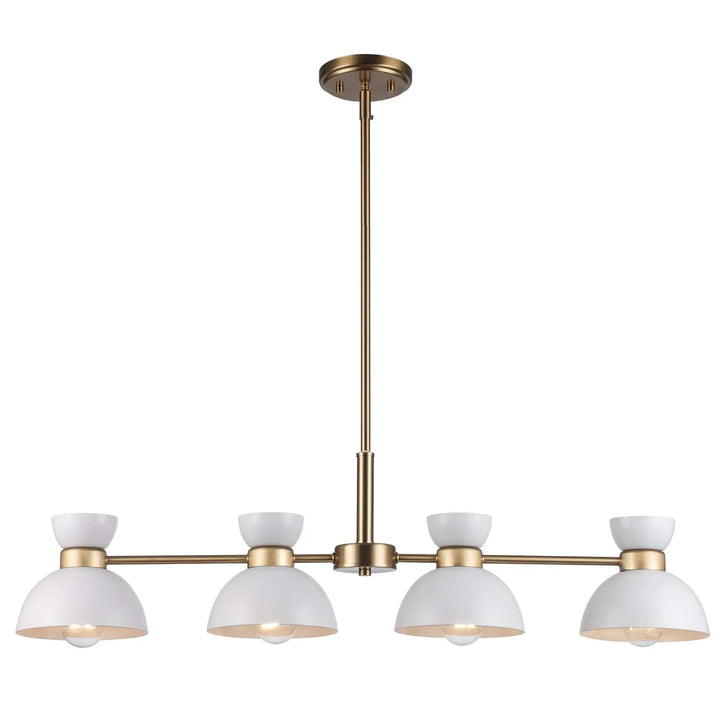 4-light linear pendant with white and antique gold finish for dining or kitchen lighting