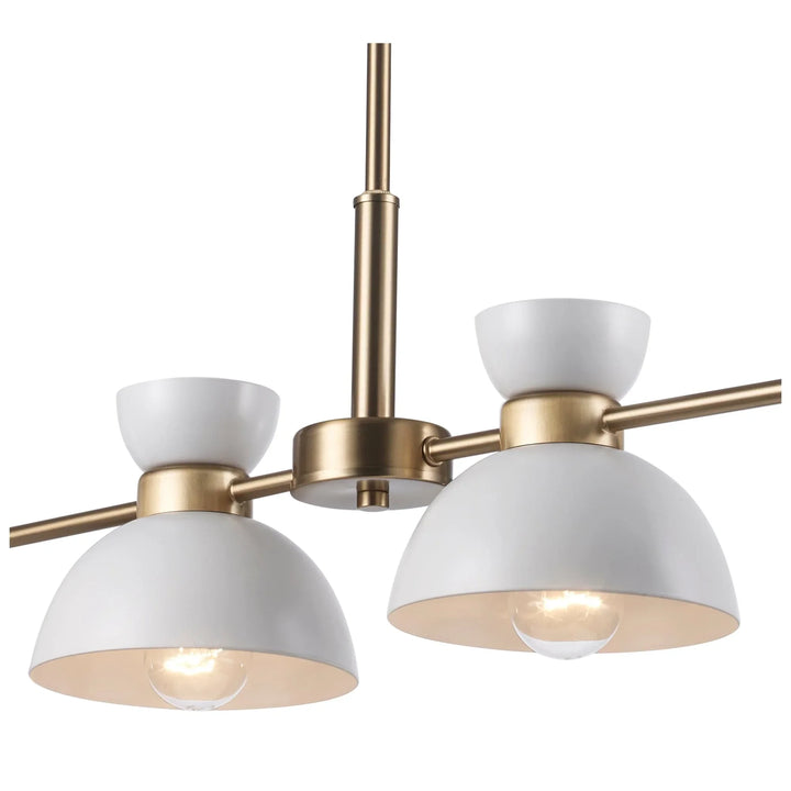 Linear pendant light with white and gold finish, ideal for modern kitchen or dining room lighting
