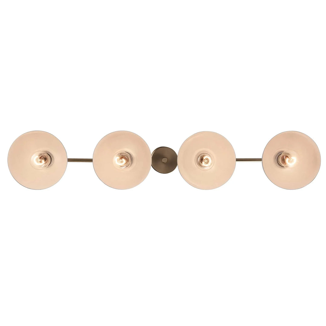 4-light linear pendant in white and antique gold for modern dining or kitchen island lighting
