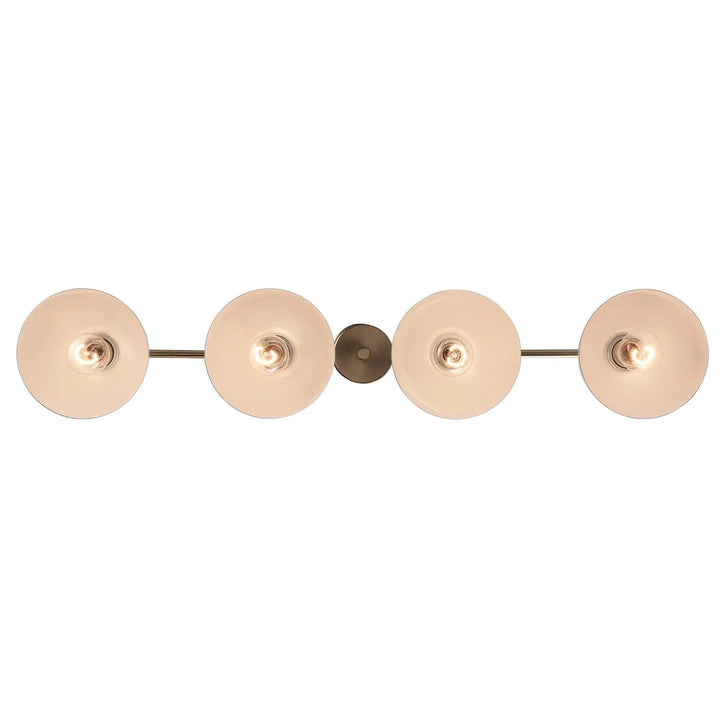 4-light linear pendant in white and antique gold for modern dining or kitchen island lighting