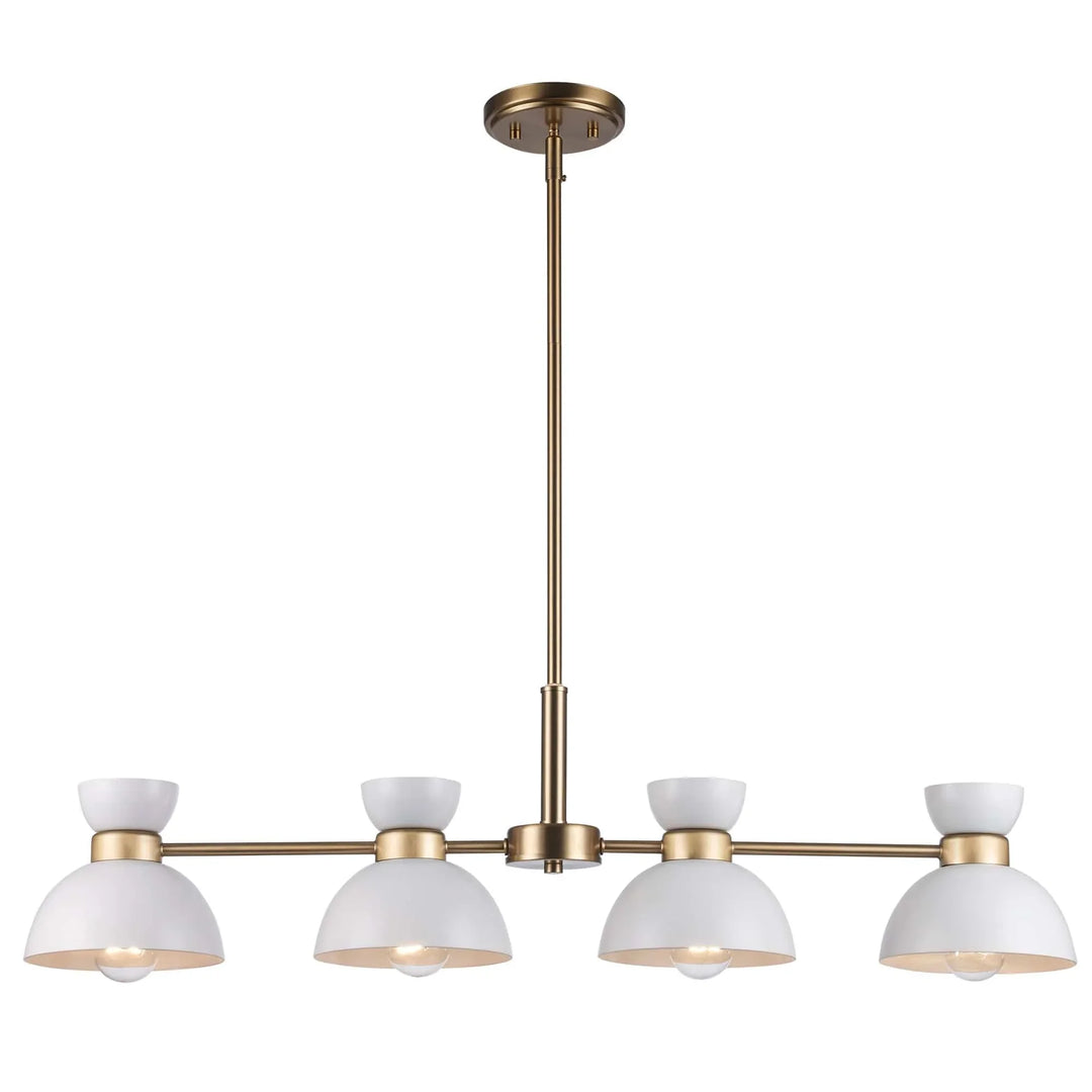4-light linear pendant with white and antique gold finish for modern dining room or kitchen lighting