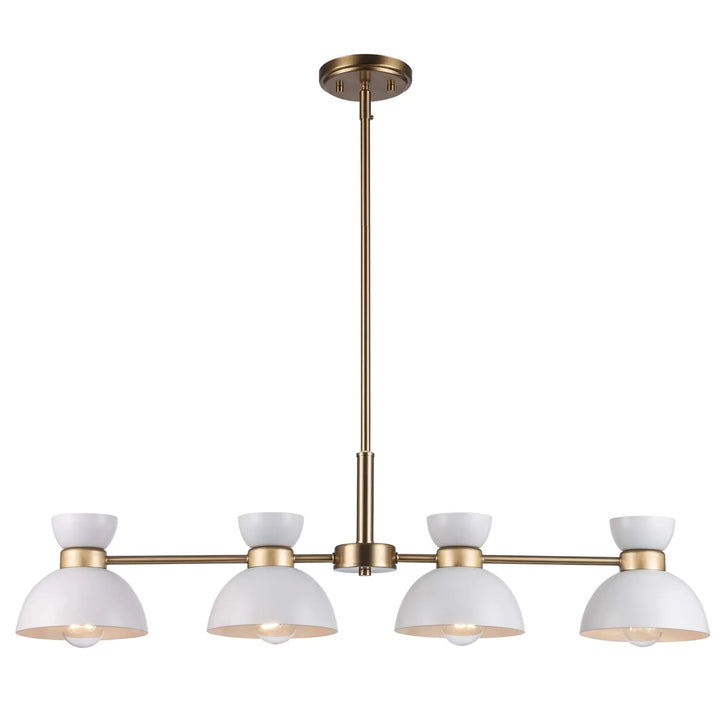 4-light linear pendant with white and antique gold finish for modern dining room or kitchen lighting