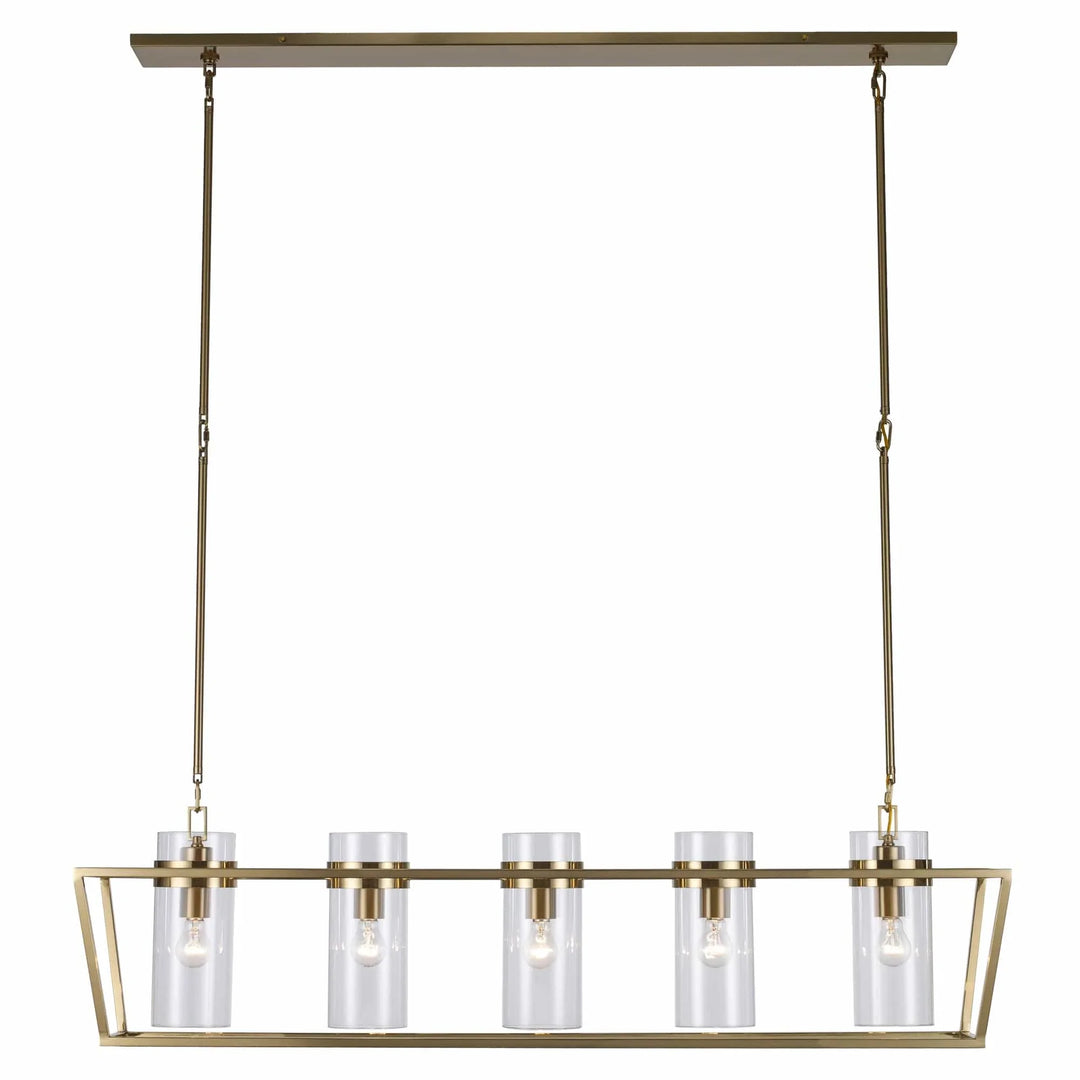 4-light bar pendant chandelier with glass shades and antique gold frame for dining room lighting