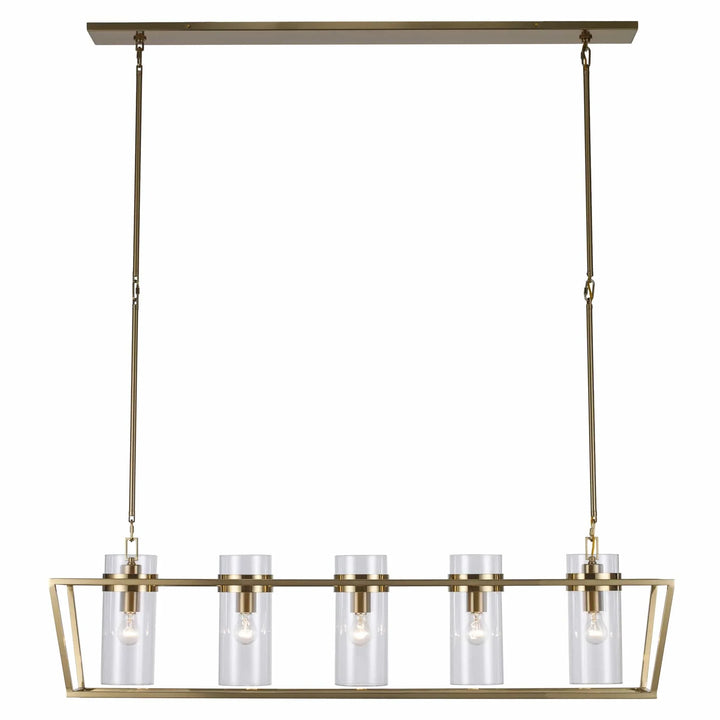 4-light bar pendant chandelier with glass shades and antique gold frame for dining room lighting