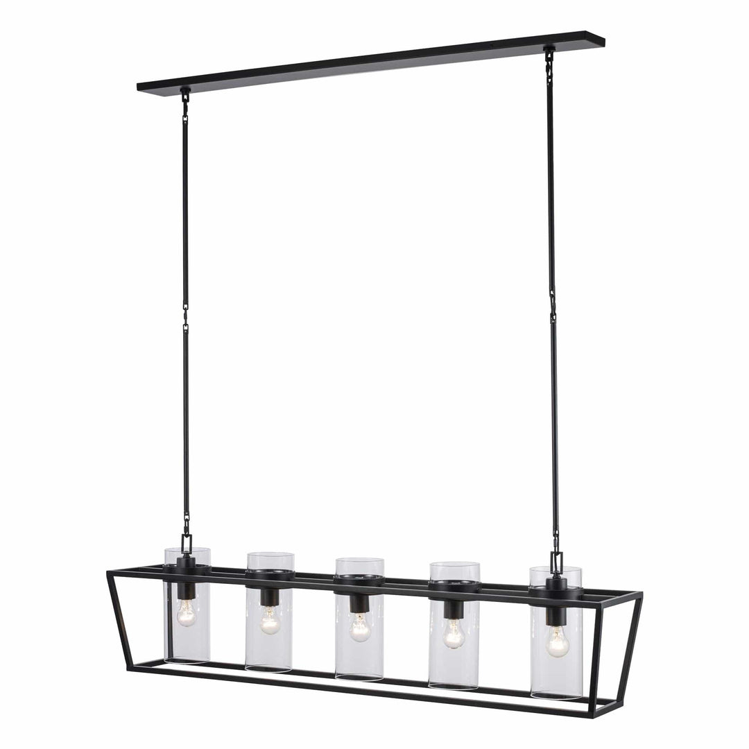 4-light black linear pendant chandelier with glass shades for modern kitchen or dining room lighting
