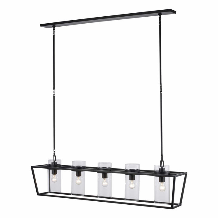 4-light black linear pendant chandelier with glass shades for modern kitchen or dining room lighting