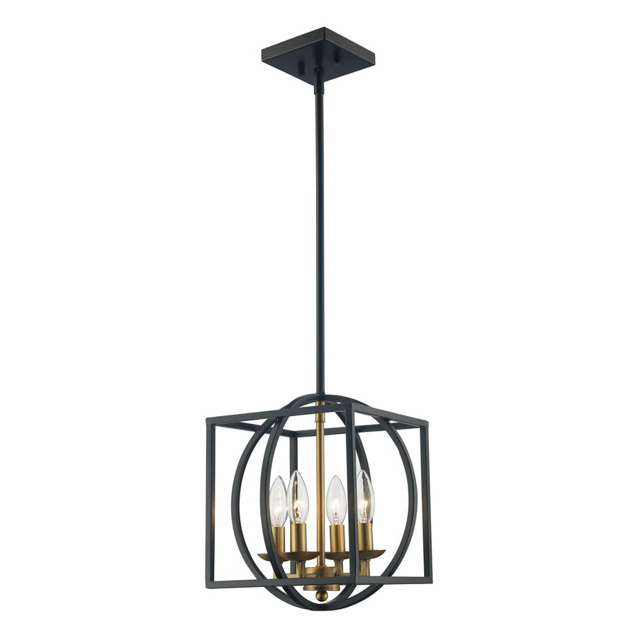 Trans Globe 4-Light Two-Tone Cage Chandelier - Nickel/Black