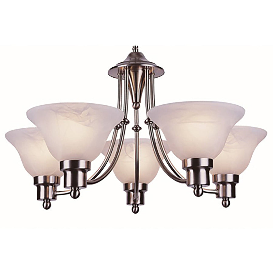 Trans Globe 5-Light, 5-Shade, Glass Bell, Single Tier Marbleized Glass - Brushed Nickel