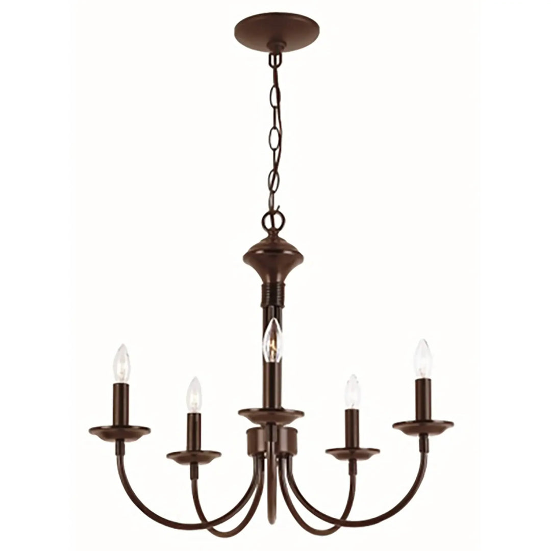 Five-light candle chandelier in oil bronze finish for dining room or entryway ceiling lighting
